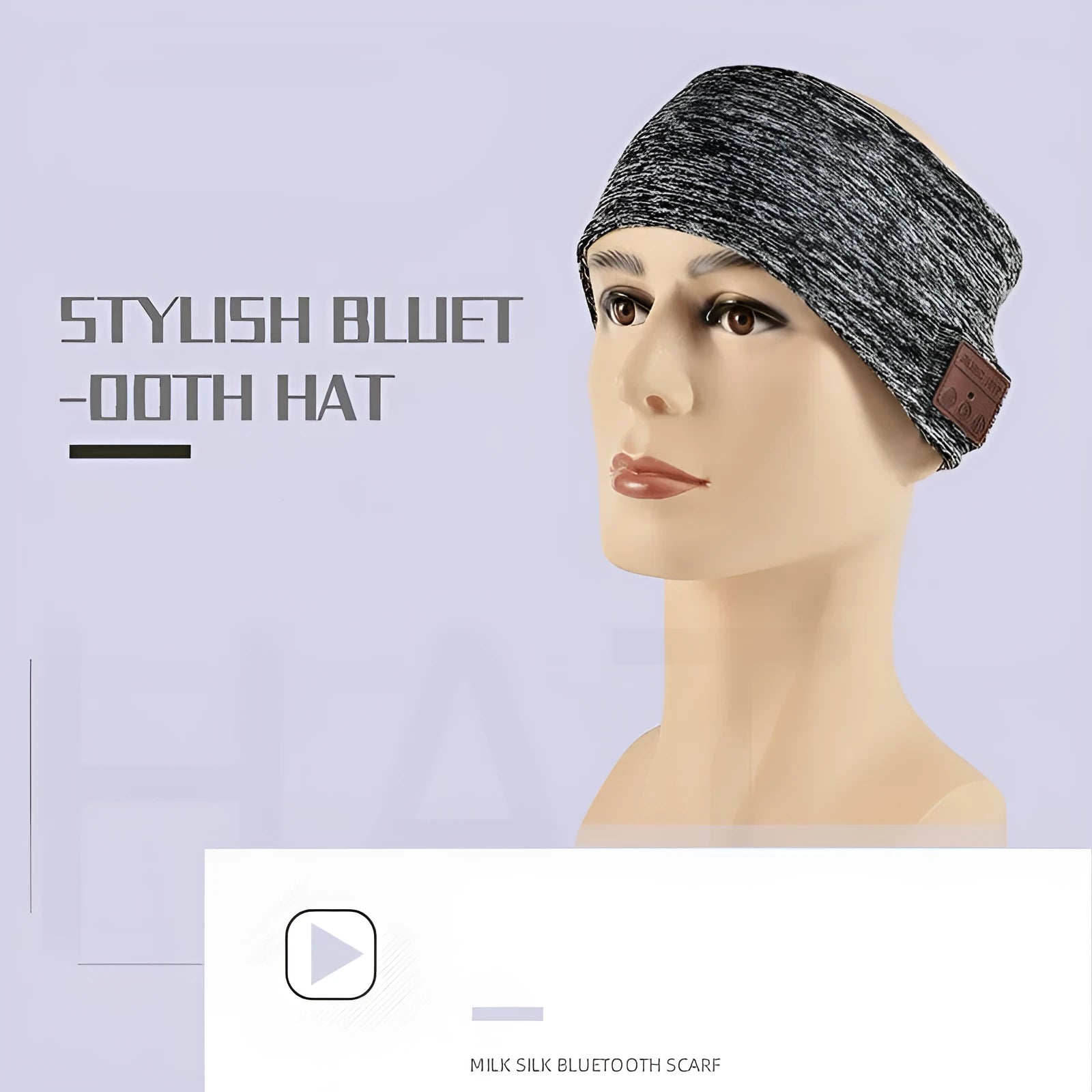 Grey Bluetooth elastic headband made from milk silk and acrylic for running and cycling