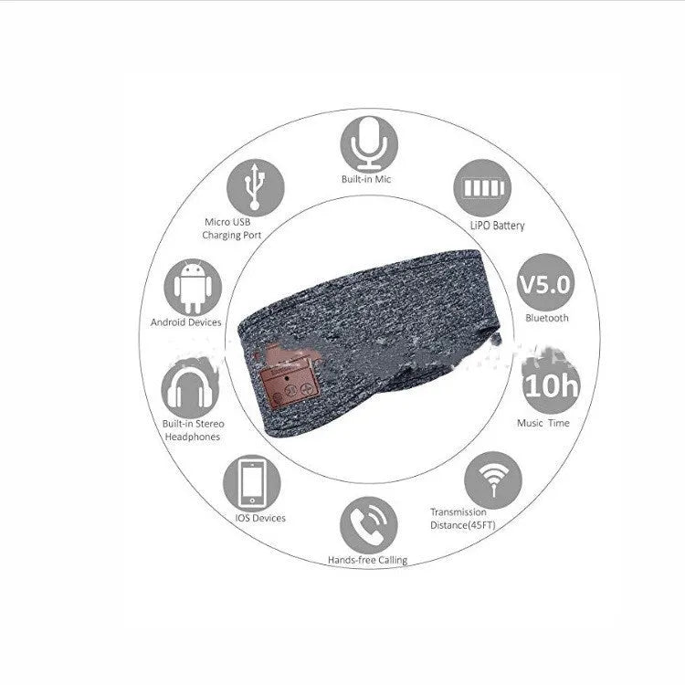Grey Bluetooth elastic headband made from milk silk and acrylic for running and cycling