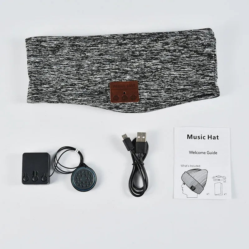 Grey Bluetooth elastic headband made from milk silk and acrylic for running and cycling