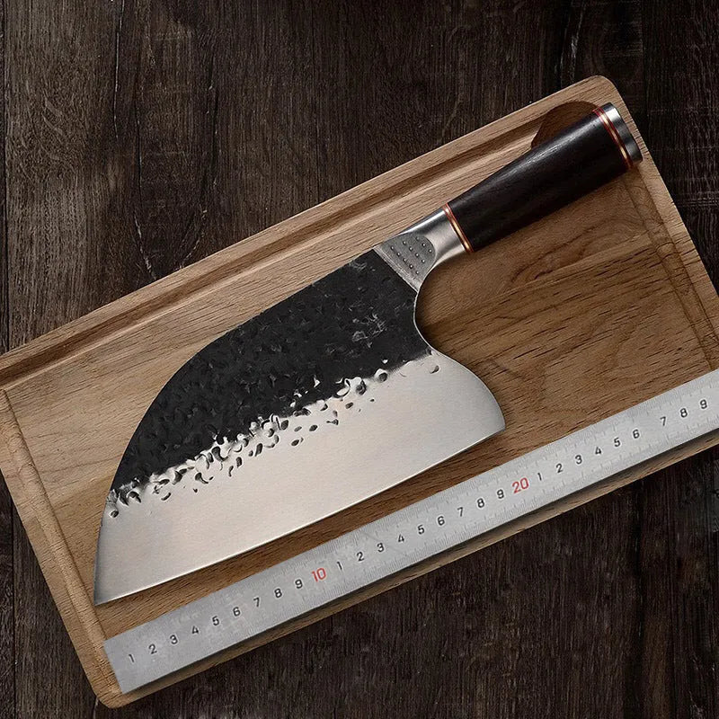 High chromium steel chef knife with ebony wood handle for cutting meat and bones