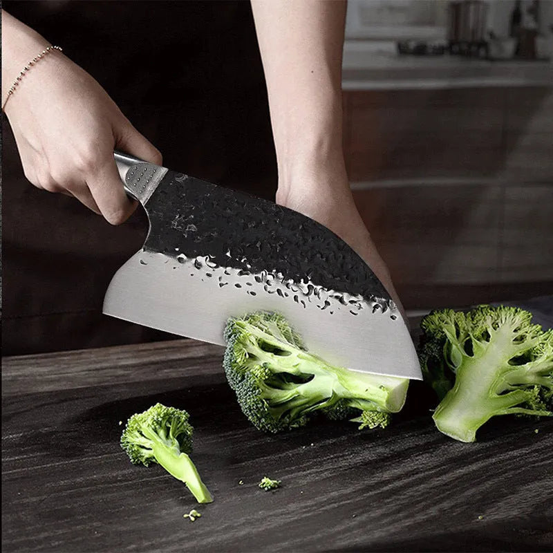 High chromium steel chef knife with ebony wood handle for cutting meat and bones