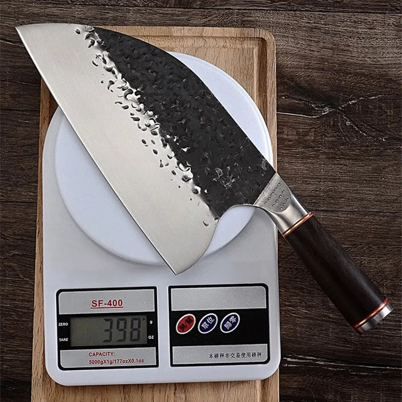 High chromium steel chef knife with ebony wood handle for cutting meat and bones