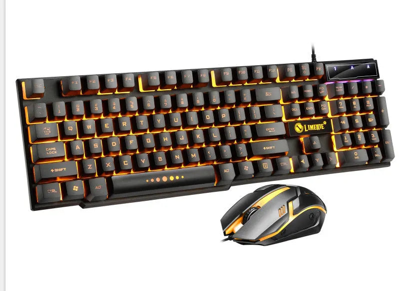 Limei GTX300 white gaming keyboard and mouse set on a desktop
