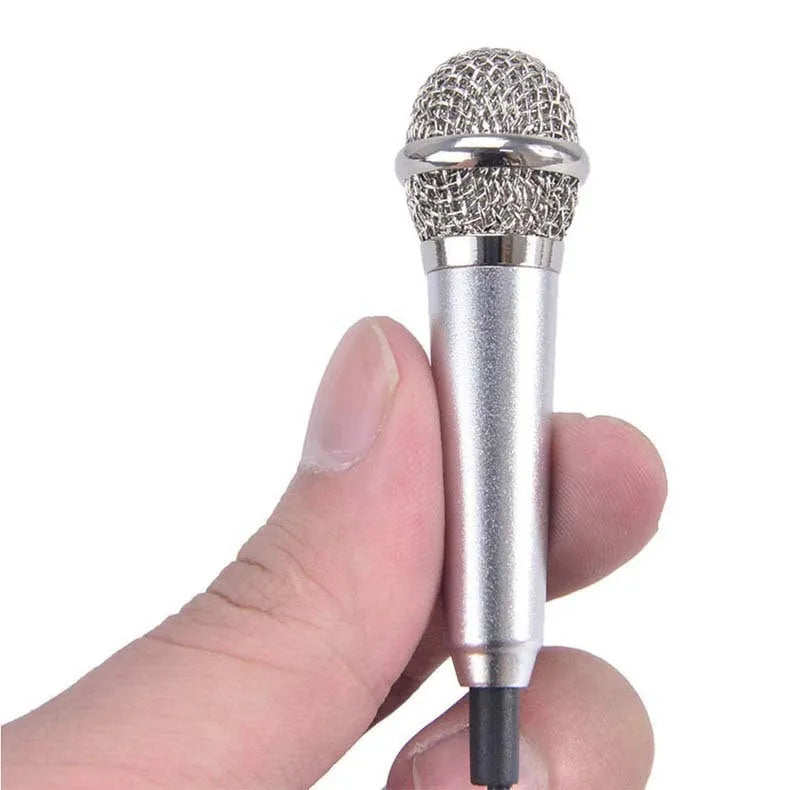 T3 mini condenser microphone with 3.5mm plug in blue, gold, red, and silver colour options.