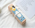 Roll-up pencil bag with cartoon cat pattern in blue, green, pink or yellow colour options