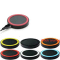 Square wireless charging pad in one of six colours: black, blue, orange, red, white, or yellow.