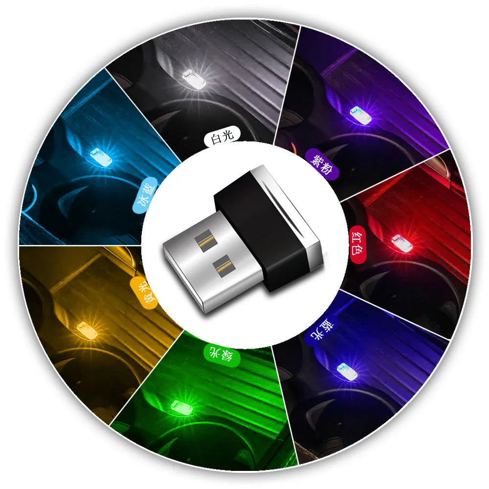 USB-1 monochrome atmosphere light in PC shell, 0.8x1.5x2mm, 60 lumens, 7 colours, car foot lighting