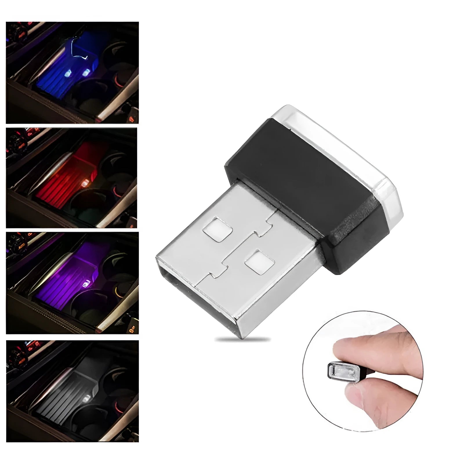 USB-1 monochrome atmosphere light in PC shell, 0.8x1.5x2mm, 60 lumens, 7 colours, car foot lighting