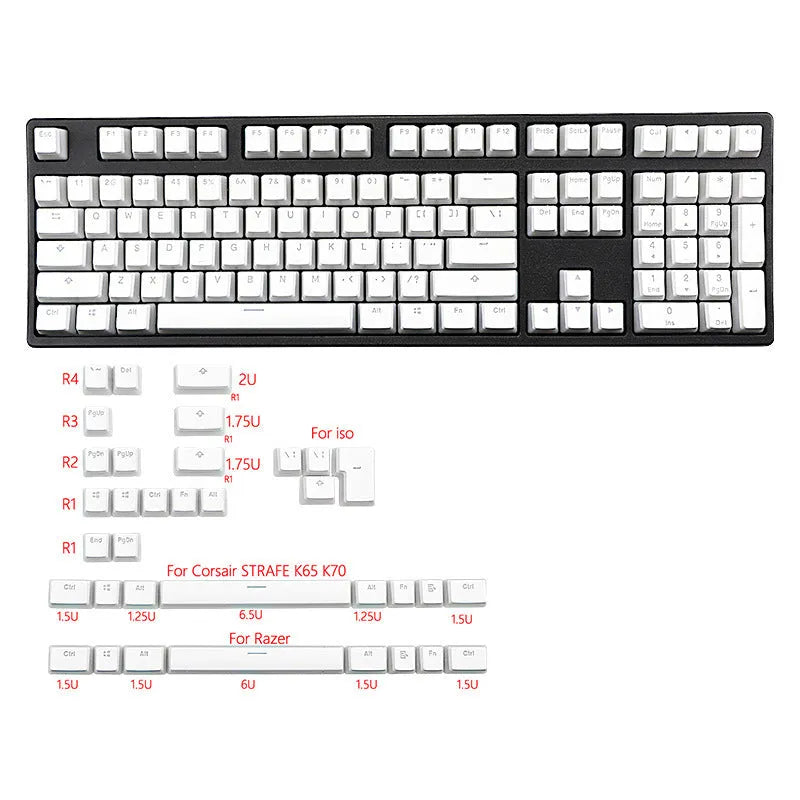 White pudding style mechanical keyboard keycaps with translucent sides and dye sublimation legends