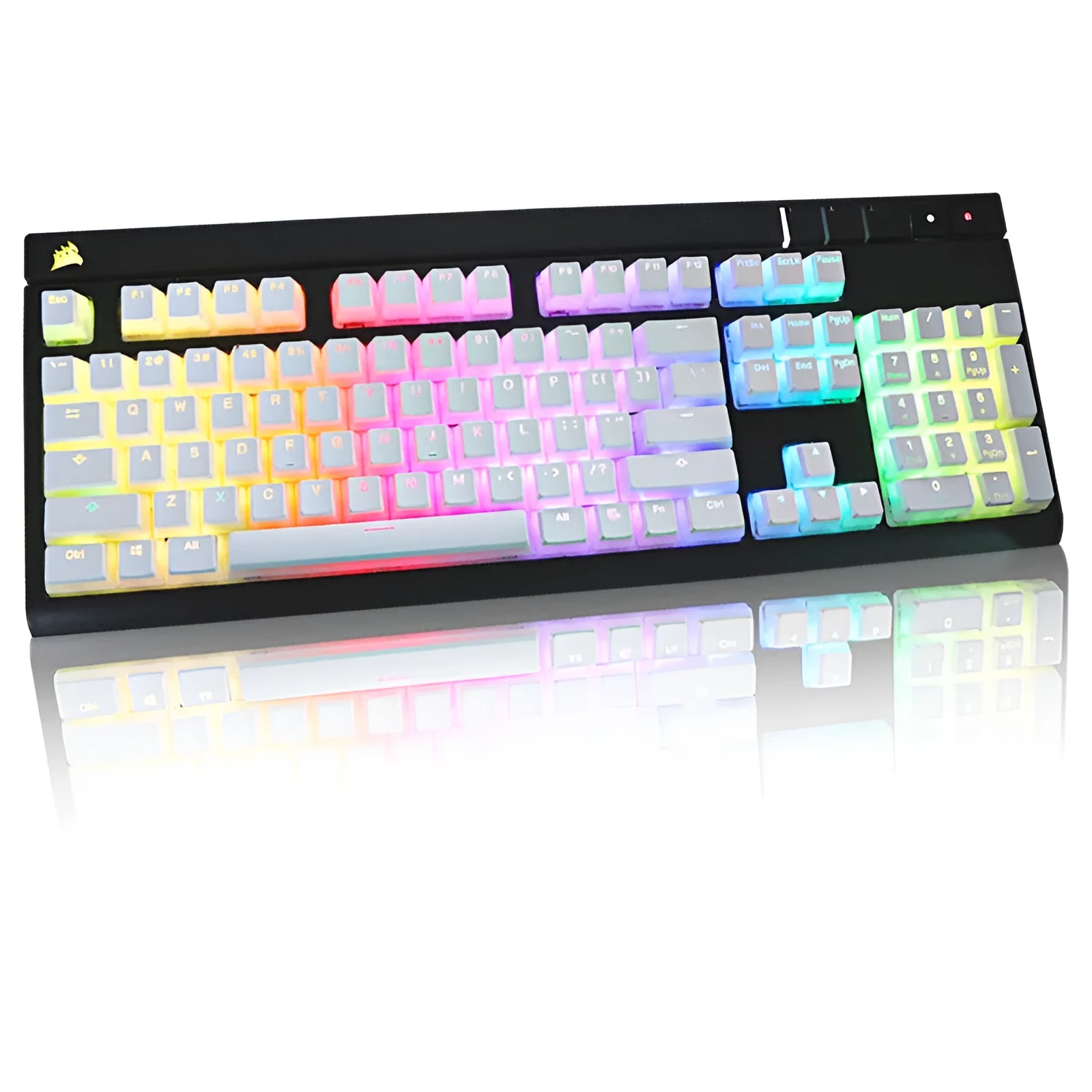 White pudding style mechanical keyboard keycaps with translucent sides and dye sublimation legends