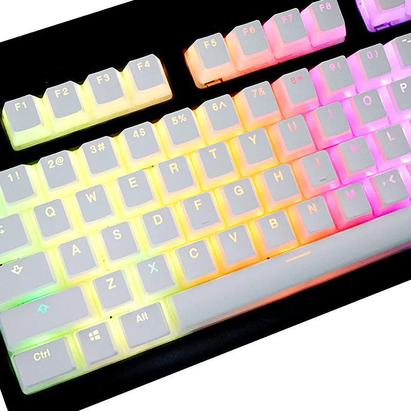 White pudding style mechanical keyboard keycaps with translucent sides and dye sublimation legends