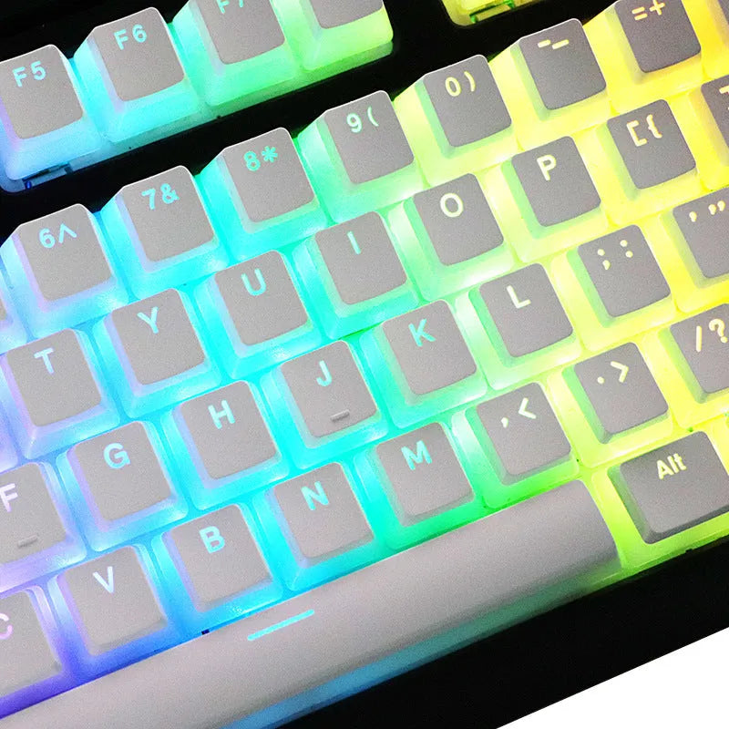 White pudding style mechanical keyboard keycaps with translucent sides and dye sublimation legends