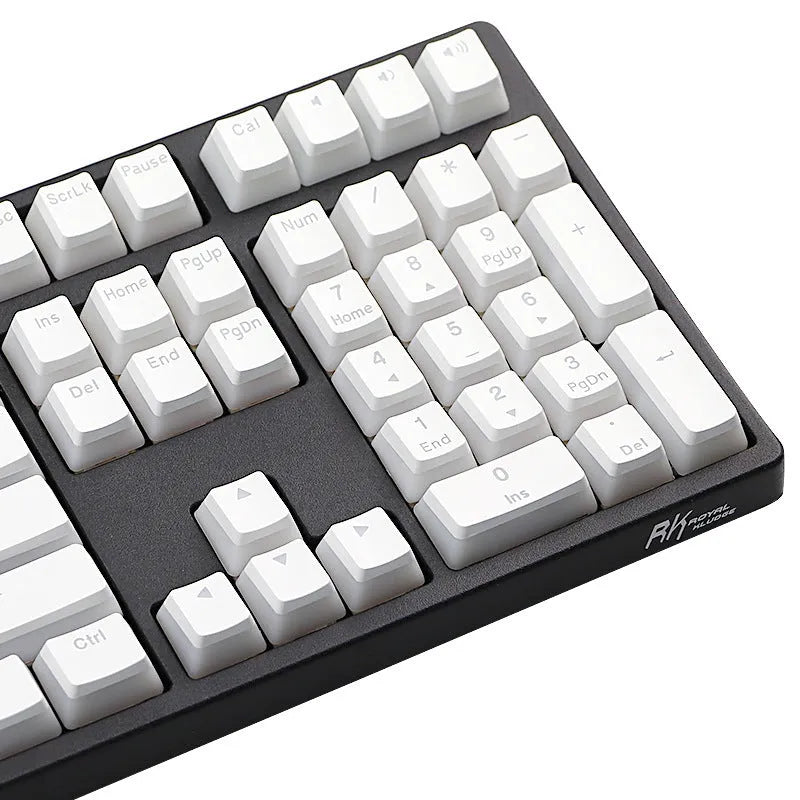 White pudding style mechanical keyboard keycaps with translucent sides and dye sublimation legends