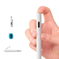 White magnetic iPad stylus with plastic construction weighing 13 grams