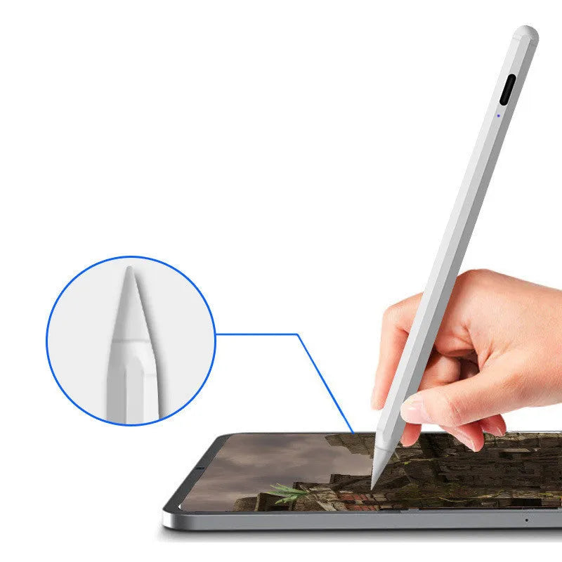 White magnetic iPad stylus with plastic construction weighing 13 grams