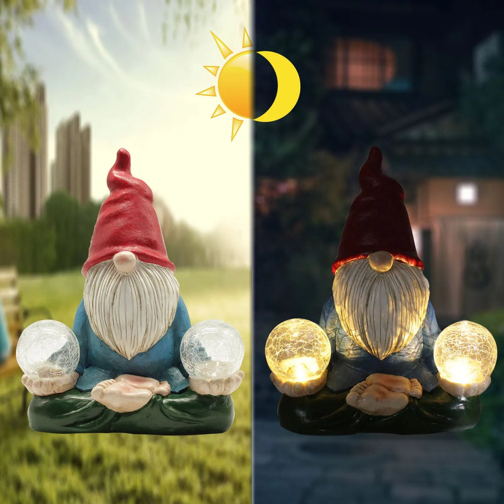Solar LED resin dwarf garden statue with faceless old man design, 27cm tall outdoor ornament