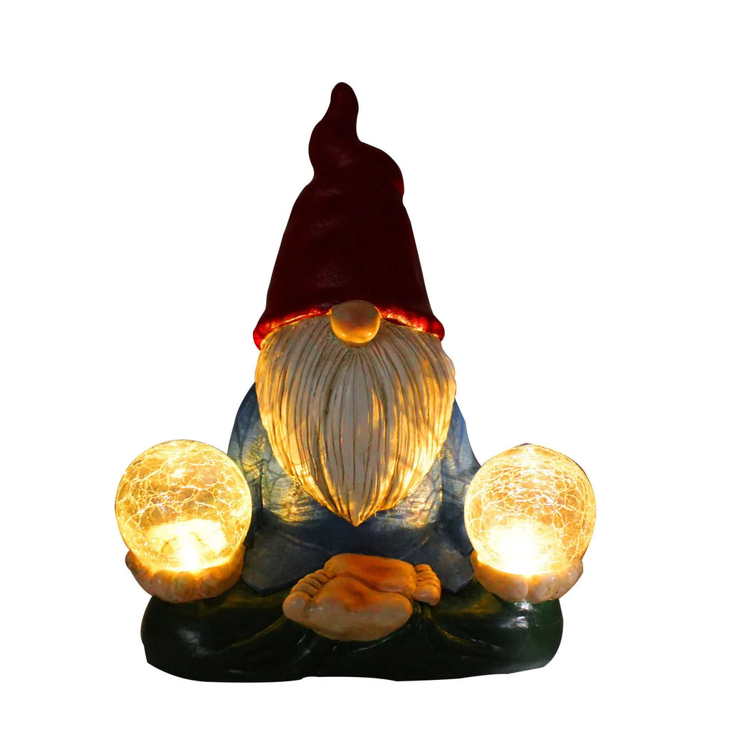 Solar LED resin dwarf garden statue with faceless old man design, 27cm tall outdoor ornament