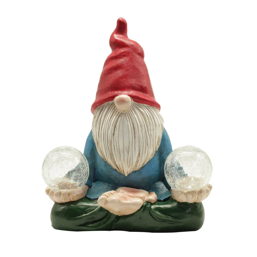 Solar LED resin dwarf garden statue with faceless old man design, 27cm tall outdoor ornament