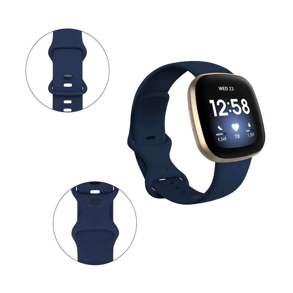 Fitbit Versa 3 smartwatch replacement strap in TPU silicone shown in multiple colour options