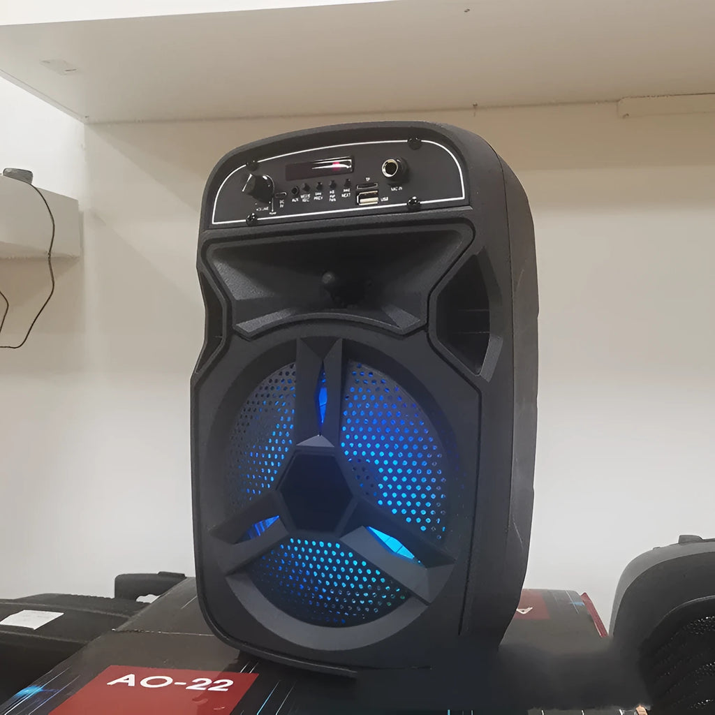 Black portable Bluetooth speaker for outdoor square dancing with a 6.5-inch driver.