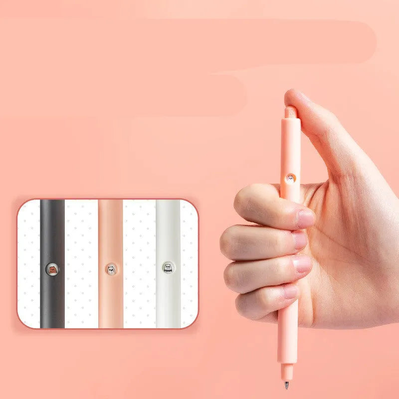 MINISO bare bear cartoon press gel pen with 0.5mm tip in black, pink, and white colour options.