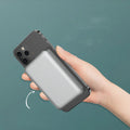 Silver aluminium wireless magnetic charging power bank showing USB-C port and compact size
