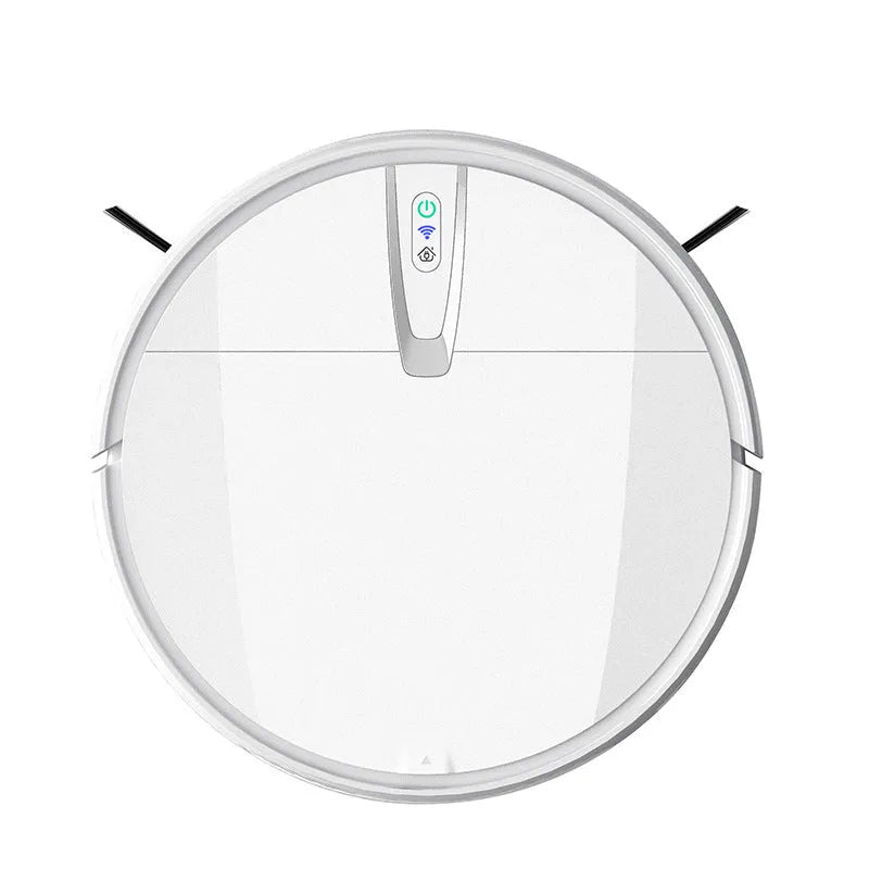 Black or white robotic floor cleaner with side brush, charging base, remote control and mopping attachment