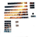 Universal mechanical keyboard keycap set with Saturn engraved designs showing Cherry MX stem compatibility