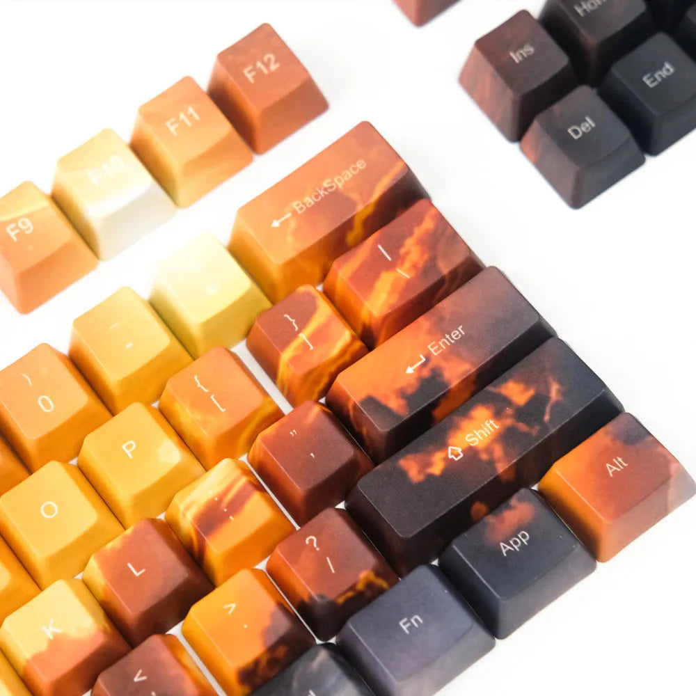 Universal mechanical keyboard keycap set with Saturn engraved designs showing Cherry MX stem compatibility