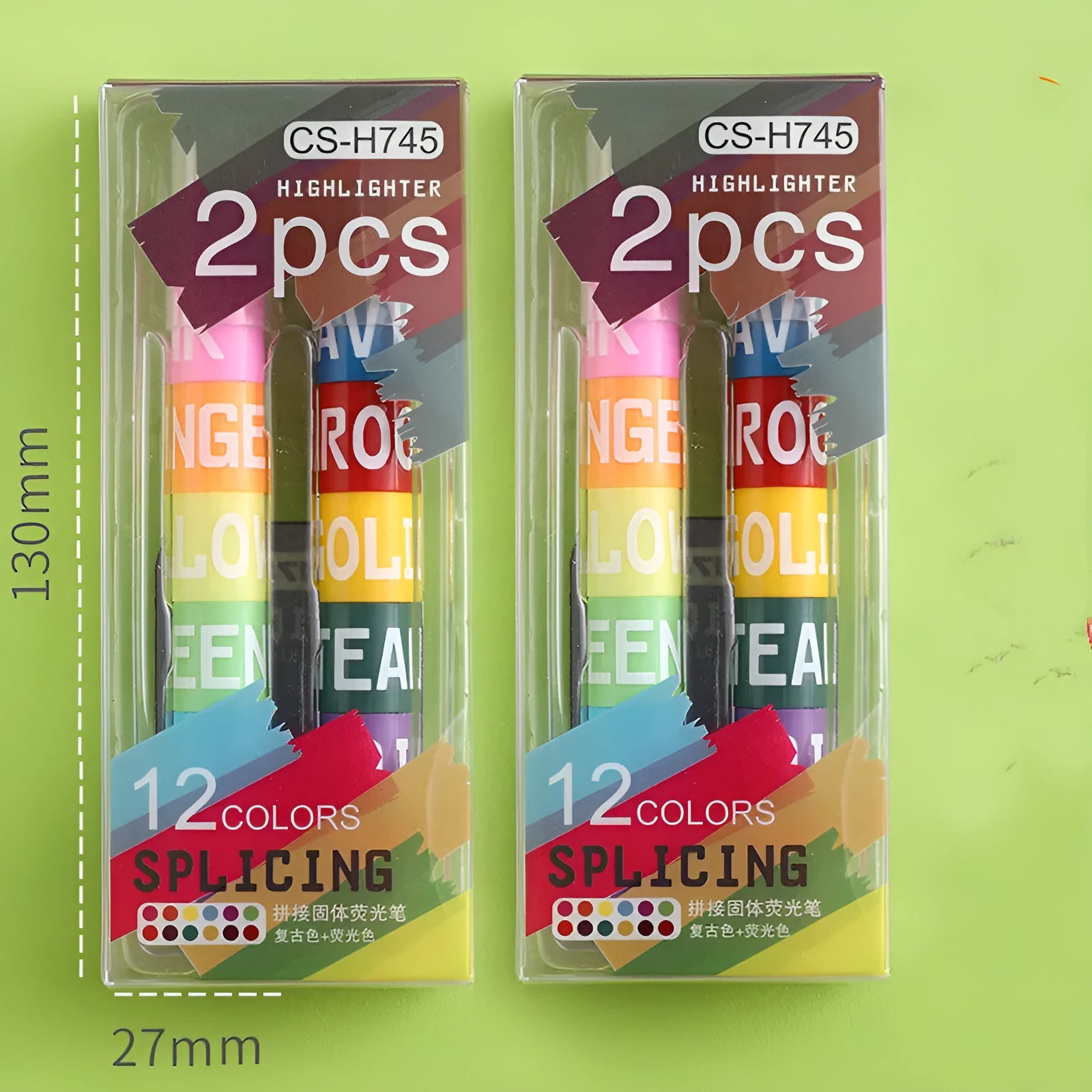 Set of six solid highlighter marker pens showing connectable ends and round tips.
