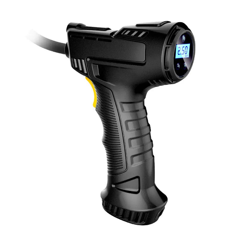 Black wireless charging car hand-held air pump with digital display and 150mm inflatable tube