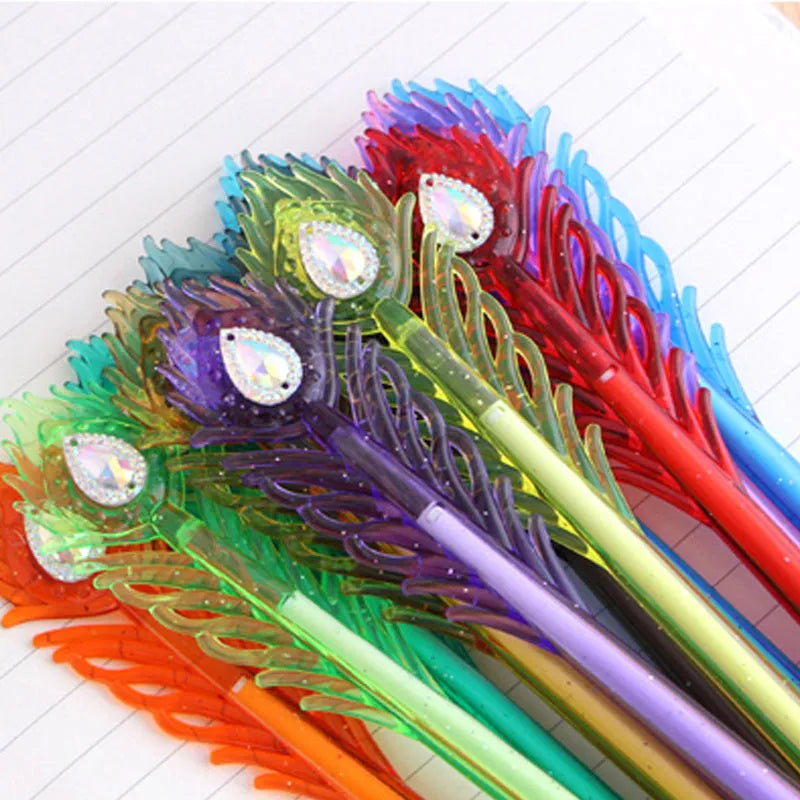 12 colourful gel pens with peacock feather shades and replaceable refills for school and office writing