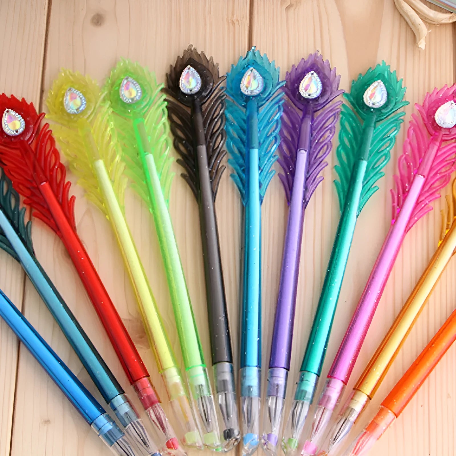 12 colourful gel pens with peacock feather shades and replaceable refills for school and office writing