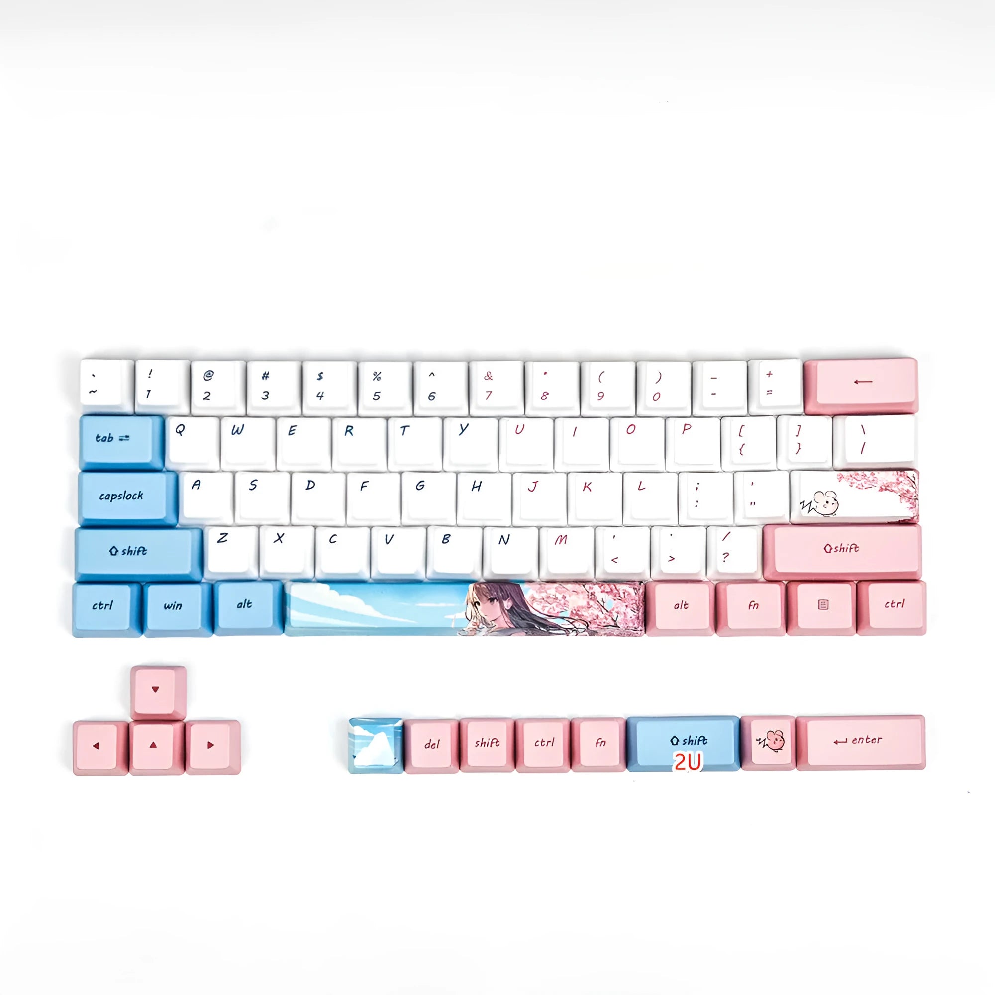Pink cherry blossom cartoon animation PBT sublimation keycaps compatible with GK61 mechanical keyboard