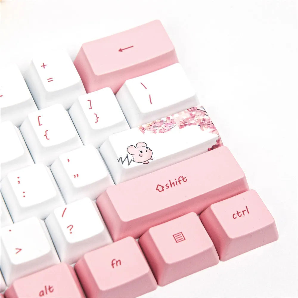 Pink cherry blossom cartoon animation PBT sublimation keycaps compatible with GK61 mechanical keyboard