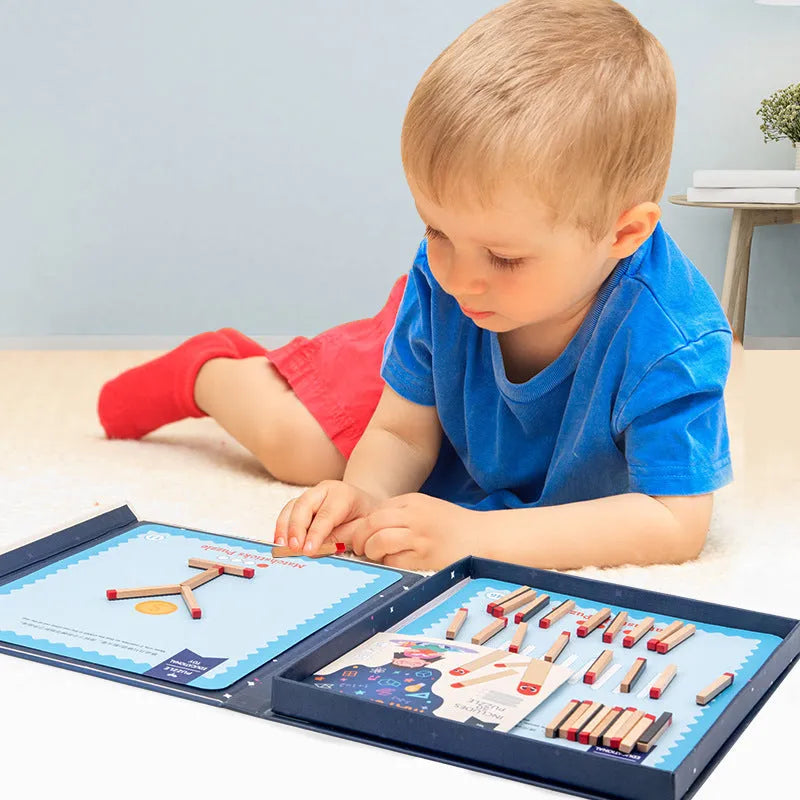 Thinking Match Montessori wooden educational toy set with question cards and matches for problem solving