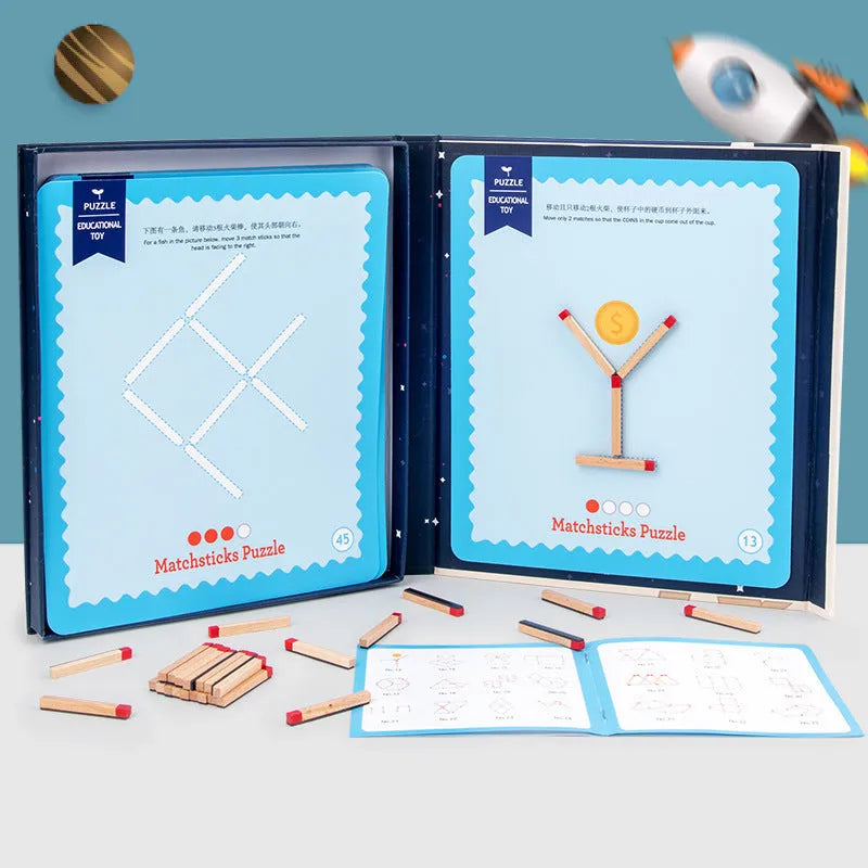 Thinking Match Montessori wooden educational toy set with question cards and matches for problem solving