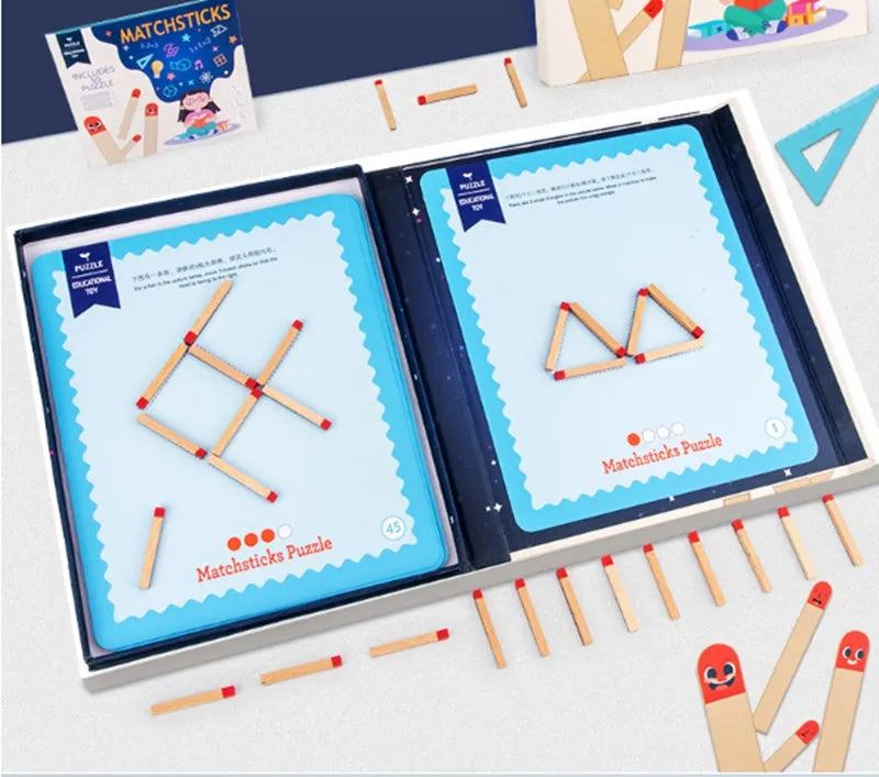 Thinking Match Montessori wooden educational toy set with question cards and matches for problem solving