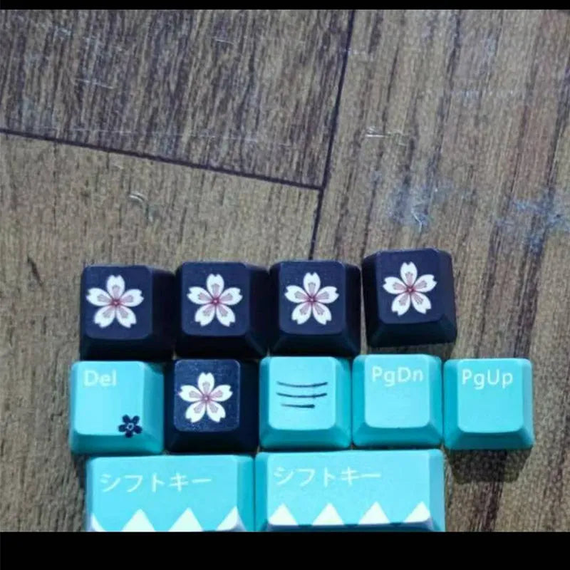 Green mechanical keyboard keycap set with wireless USB receiver and RGB lighting
