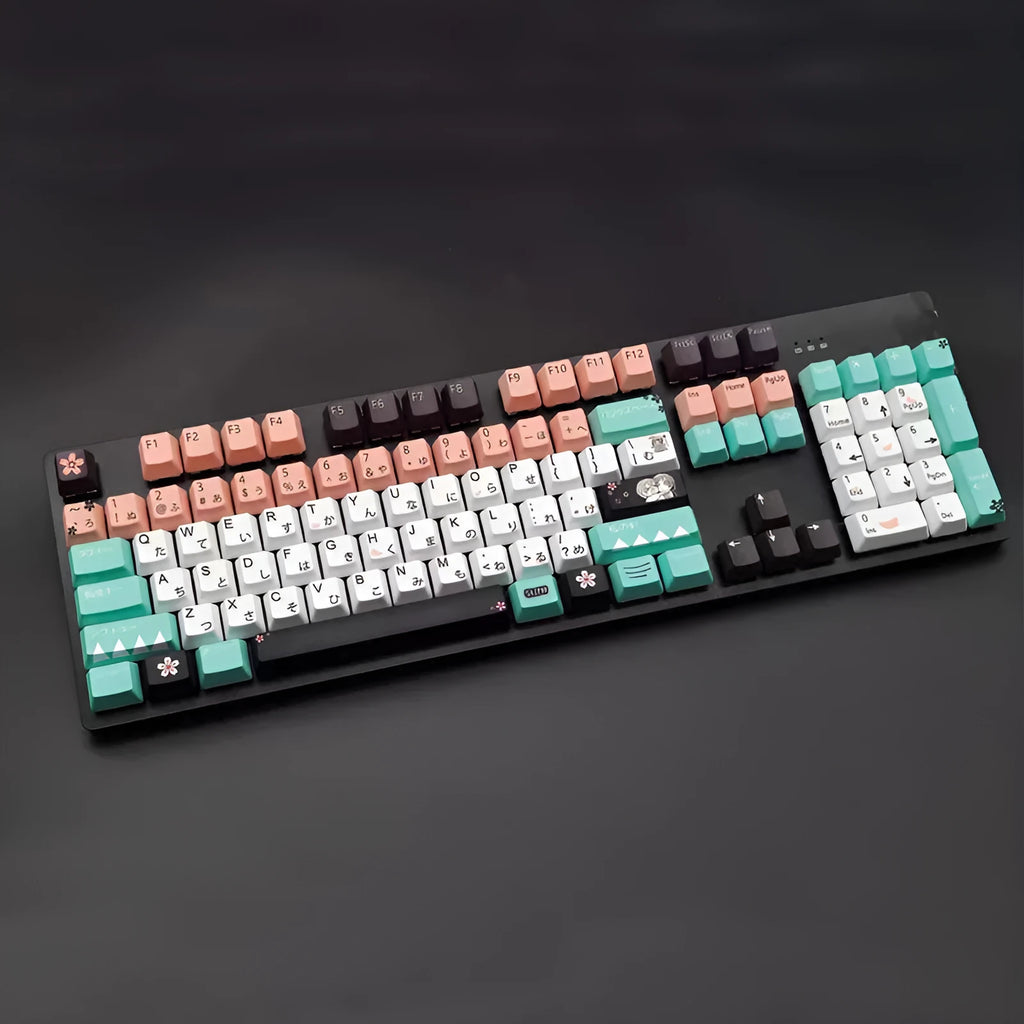 Green mechanical keyboard keycap set with wireless USB receiver and RGB lighting
