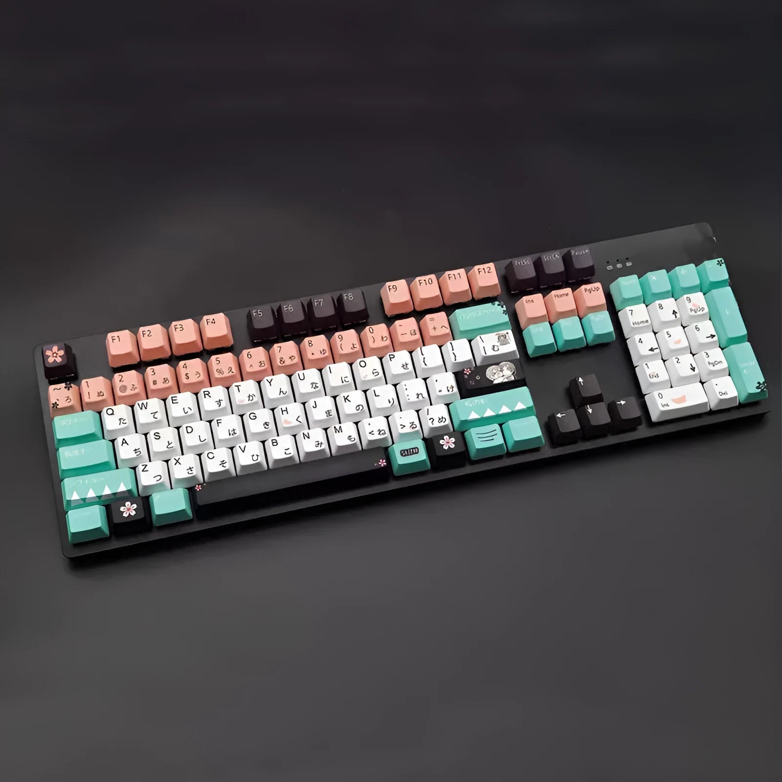 Green mechanical keyboard keycap set with wireless USB receiver and RGB lighting