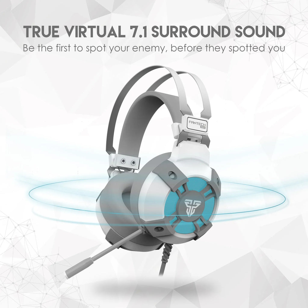 Black FANTECH HG11 USB gaming headset with RGB lights on earcups and a cable-mounted control.
