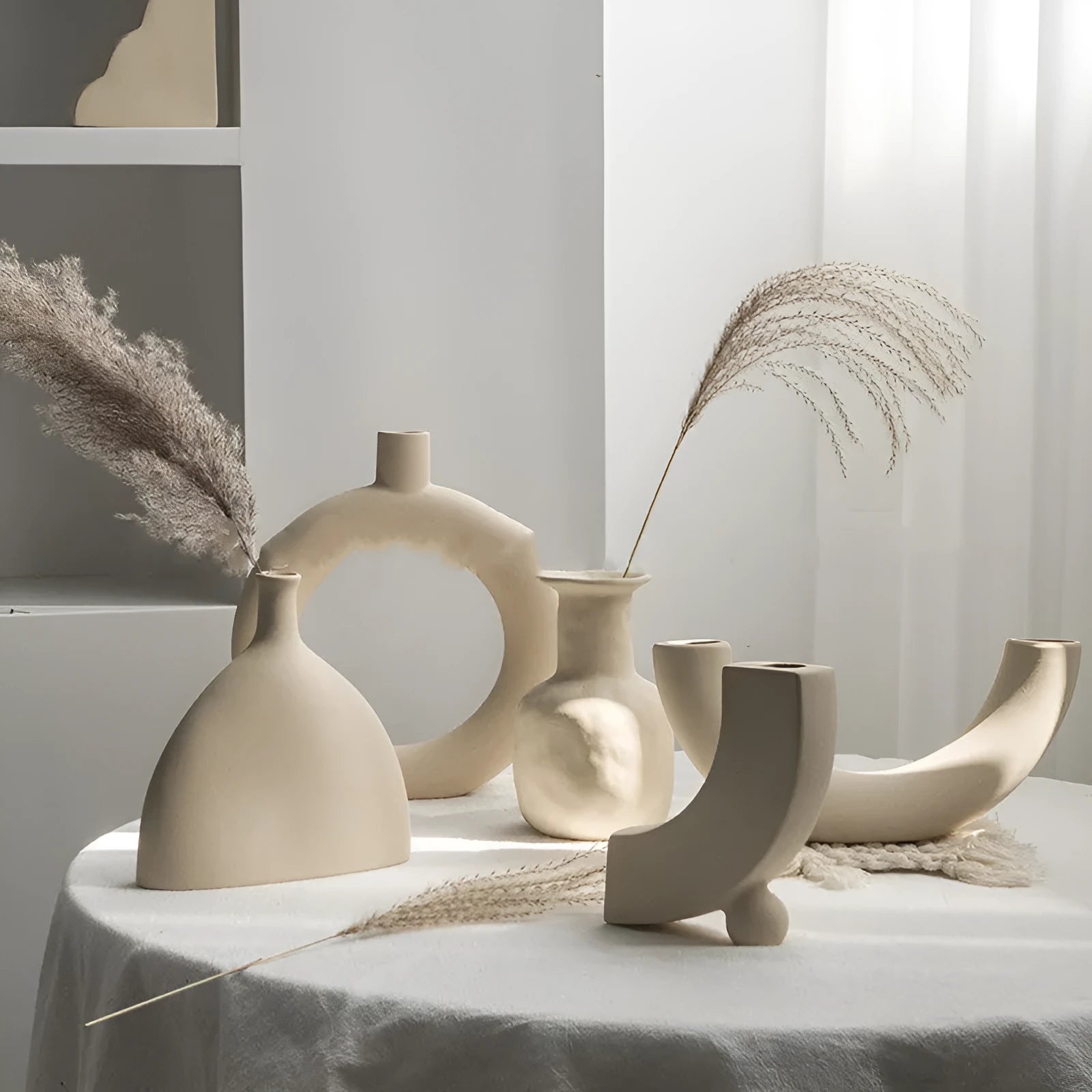 Nordic style matte ceramic vase for dry flower arrangements with textured surface