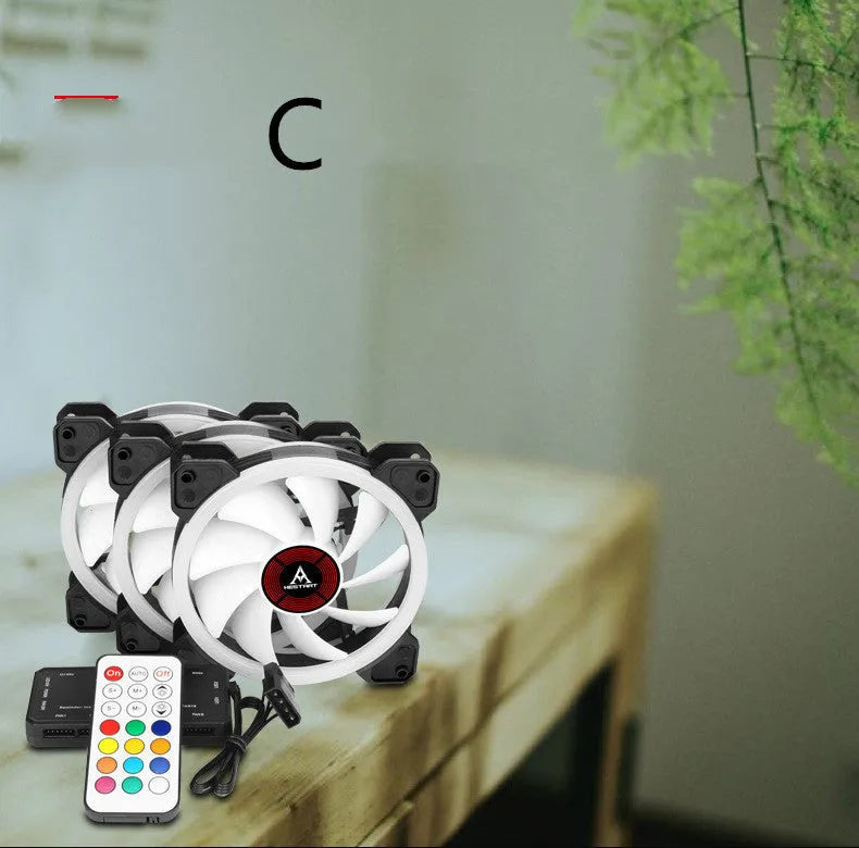 12cm camouflage pattern PC chassis fan with glowing RGB LEDs on the blades