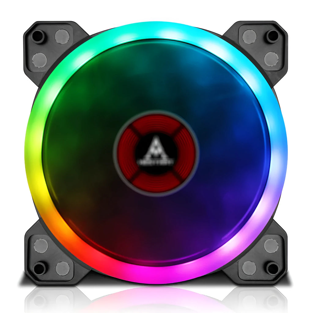 12cm camouflage pattern PC chassis fan with glowing RGB LEDs on the blades