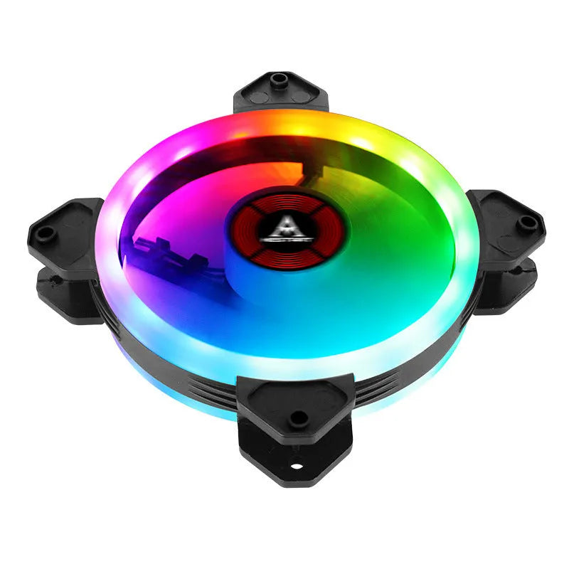 12cm camouflage pattern PC chassis fan with glowing RGB LEDs on the blades