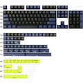 Set of PBT two-colour moulded mechanical keyboard keycaps showing black, blue, purple, and red colour variants