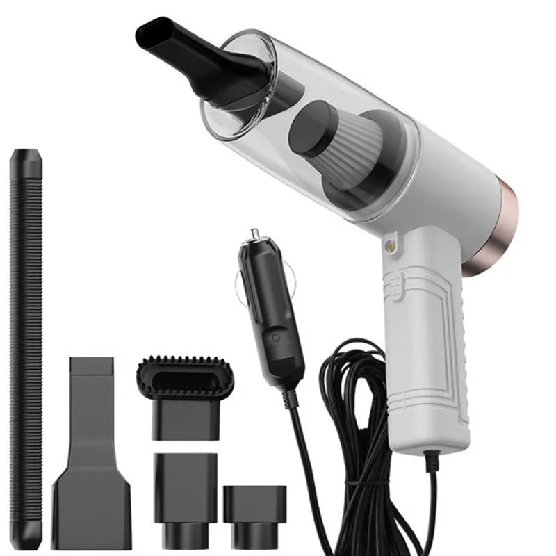 Starry Sky Black dual-use car and home vacuum cleaner with five suction head accessories and long power cord.