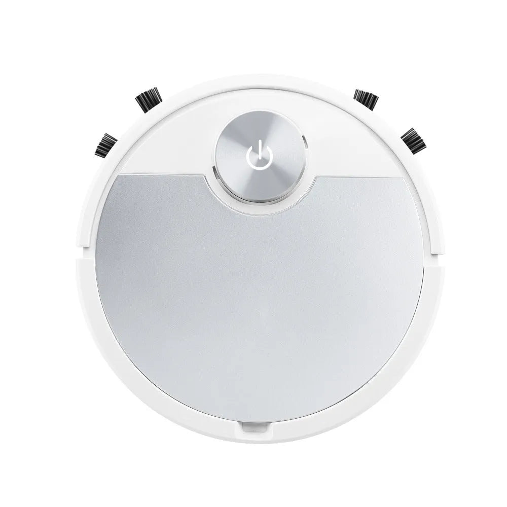 Silver or golden robot vacuum cleaner with remote control measuring 300x300x70mm