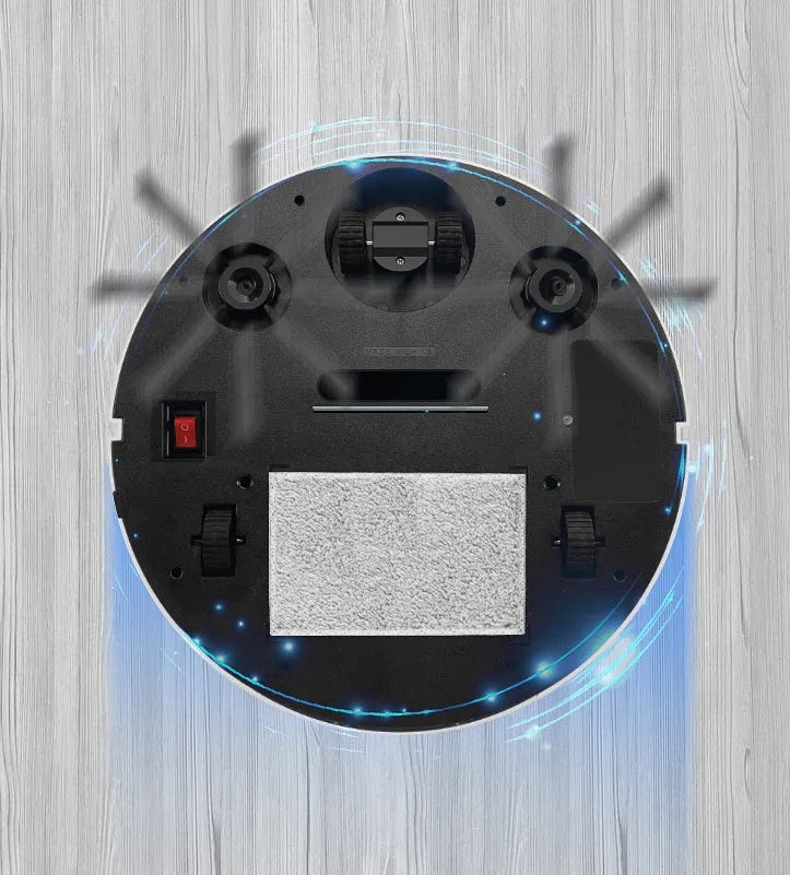 Silver or golden robot vacuum cleaner with remote control measuring 300x300x70mm